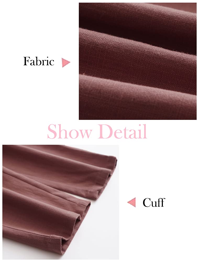 Minibee بنطلون ميني بي النسائي بقصة كاجوال من الكتان بخصر مرن أسود 2XL - Image 5